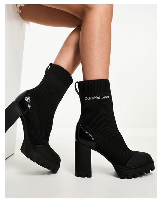 Calvin Klein Black Platform Knit Sock Boots