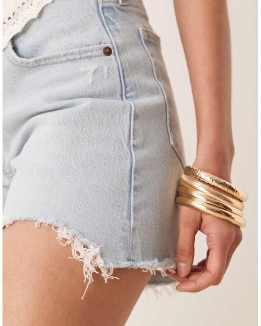 Abercrombie & Fitch Natural High Rise Dad Denim Shorts With Frayed Hem