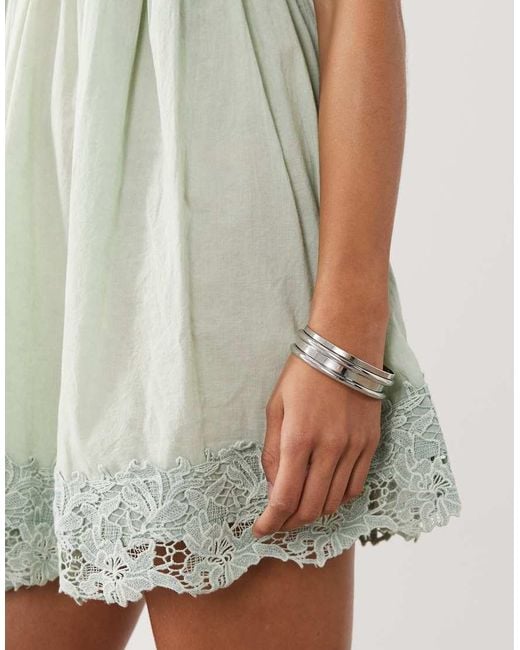 ASOS Natural V Neck Cami Mini Dress With Lace Trims