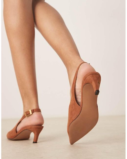 ASOS Brown Suki Suedette Slingback Kitten Heeled Shoes