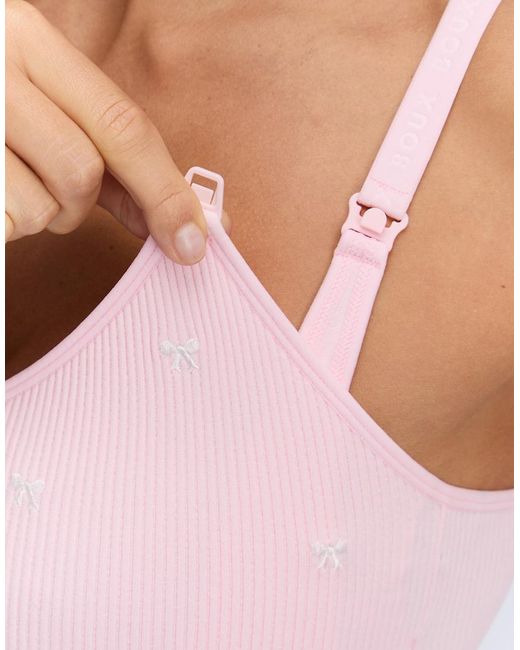 Boux Avenue Pink Nursing Bralette Ribbed Bow Embroidered Maternity Underwear