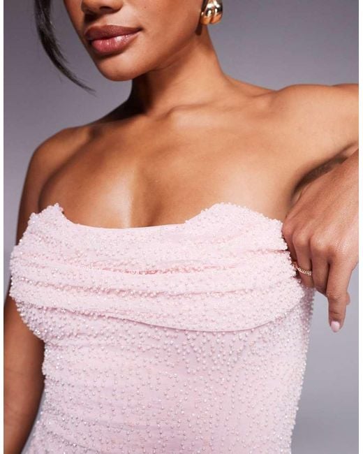 Pearl Dusty Pink Oh Polly Blush Dress Oh Polly Dresses Oh Polly Palermo Embellished  Bandeau Cowl