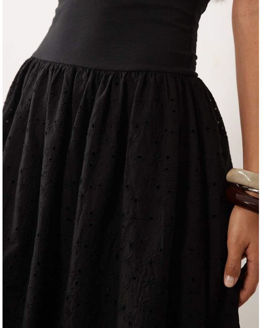 Mango Black 100% Cotton Off Shoulder Maxi Dress