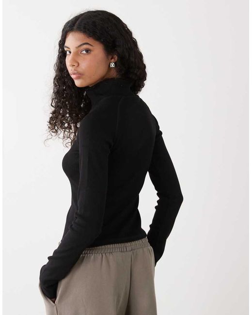 Weekday Black Mock Neck Zip Through Long Sleeve Top