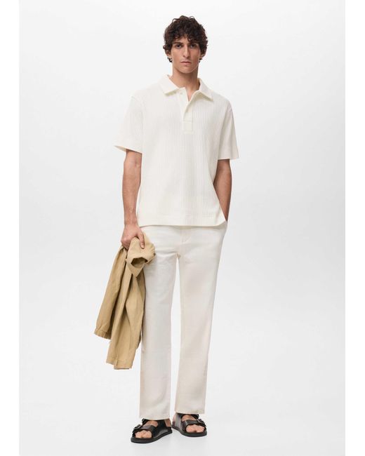 Mango – gestricktes polohemd aus baumwollmix in White für Herren