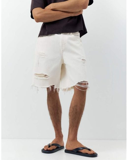 Pull&Bear Blue Straight-leg Denim Bermuda Shorts for men