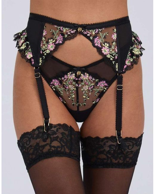 Boux Avenue Black Zinnia Embroidered Suspender Belt Floral Sexy Garter Belt
