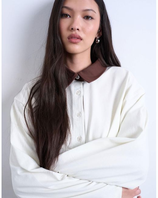 TOPSHOP White Rugby Long Sleeve Polo Top