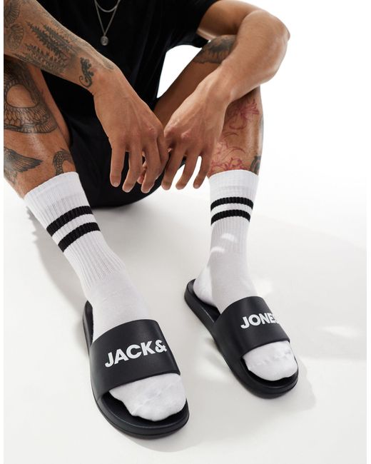 Jack & Jones Black Logo Slides for men