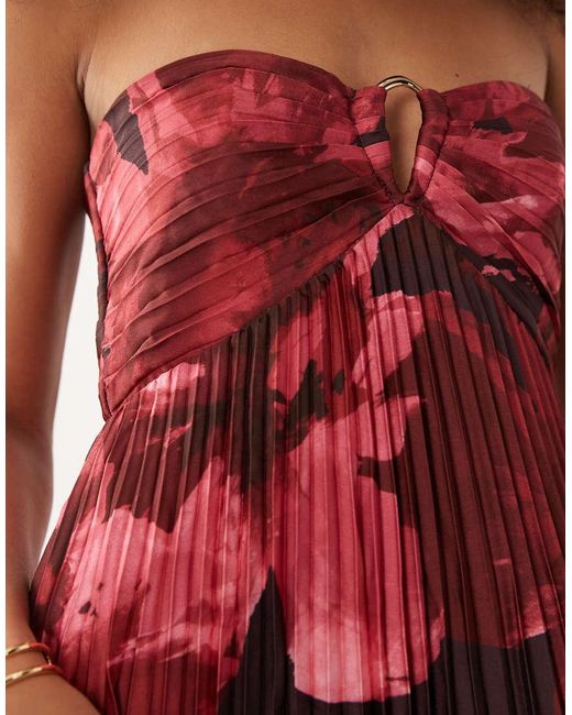 Abercrombie & Fitch Pink Strapless Plisse Maxi Dress With Scarf Detail