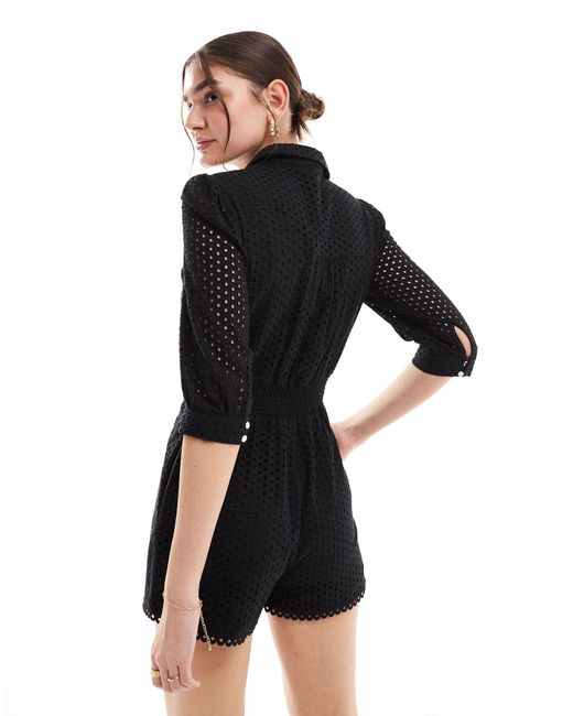 Morgan Black Crochet Lace Playsuit With Zip Detail