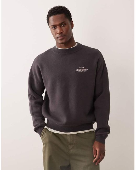 Prohibited Gray Vortex Knitted Crew Neck Jumper for men