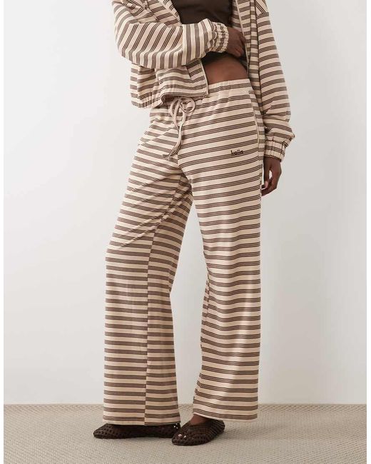 Kaiia Natural Jersey Fleece Wide Leg Drawstring Pants