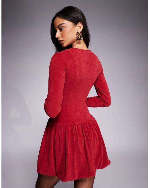 ASOS Red Cord Dropped Waist Bubble Hem Mini