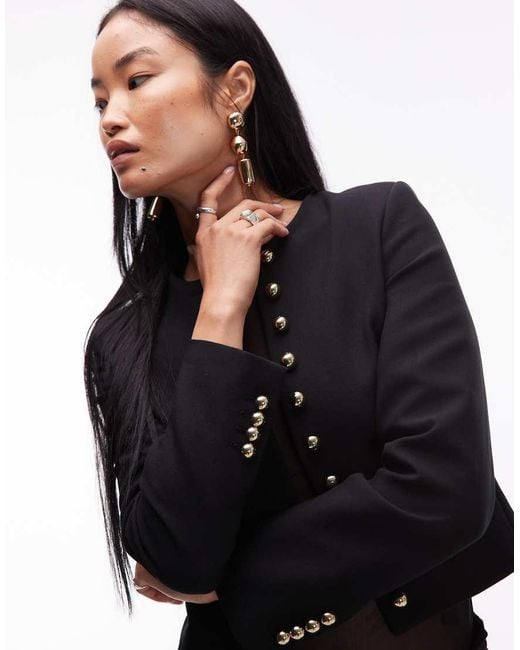 Mango Black Tailored Jacket With Gold Buttons