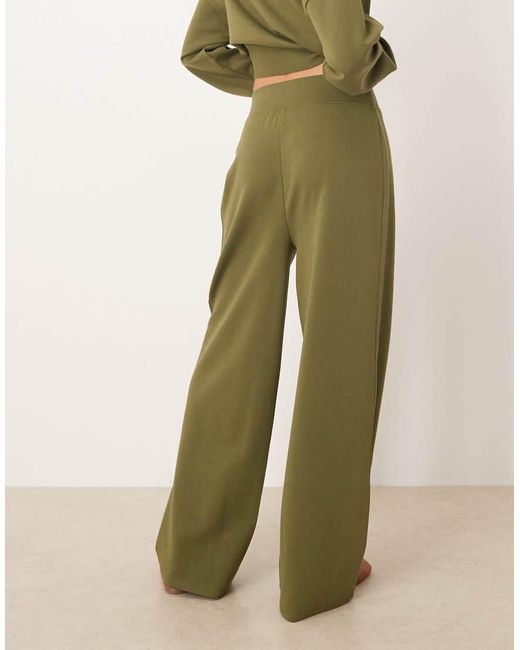 ASOS Green Interlock Wide Leg Trackies With Wide Waistband Detail
