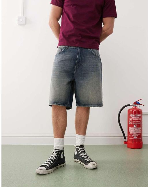 Weekday Red Galaxy baggy Denim Shorts for men