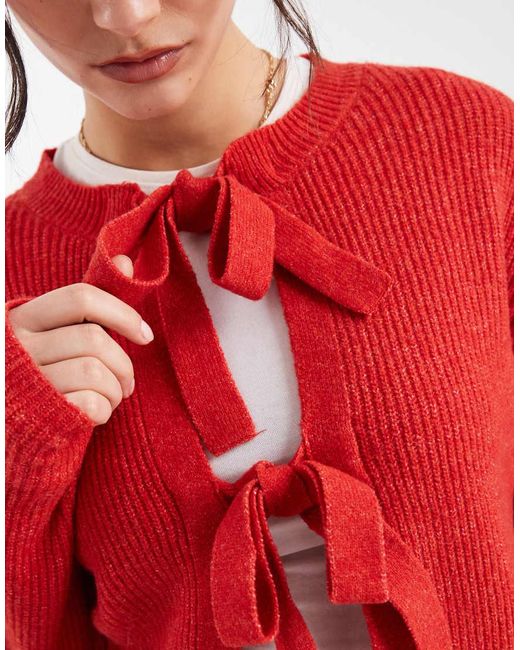 Pieces Red Reversable Tie Front Cardigan