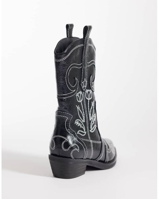 Public Desire Black Ula Embroidered Low Ankle Boots