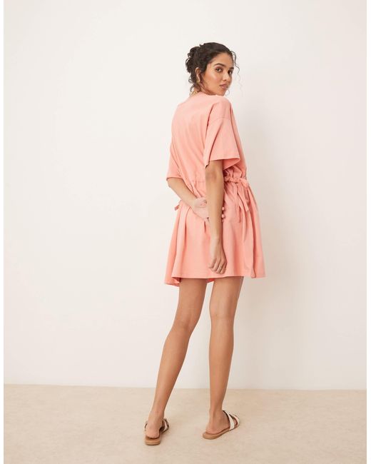 ASOS Pink Short Sleeve Mini Dress With Channel Waist