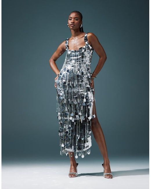 asos sequin embellished dress ASOS DESIGN sequin embellished mini dress with floral embellished artwork in white