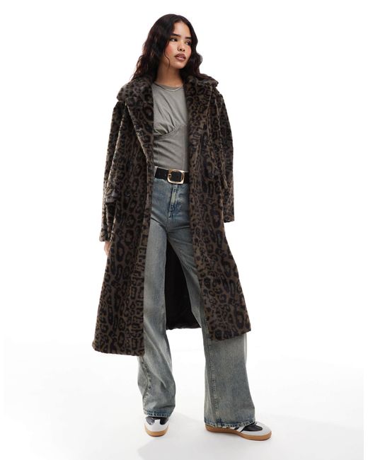 Stradivarius Black Str Faux Fur Duster Coat
