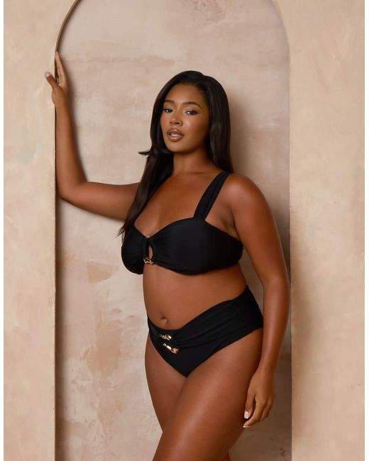 Moda Minx Curve Brown X Alessa Tyrrell-charles High Waist Bikini Bottom With Hoop Detail