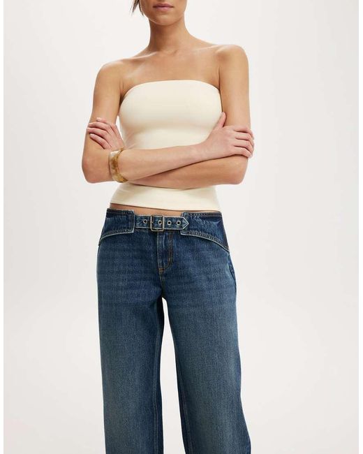 Cotton On Blue Belted Low Rise Straight Jean