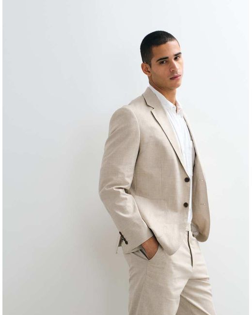 SELECTED Natural Co-ord Linen Blend Regular Suit Jacket for men