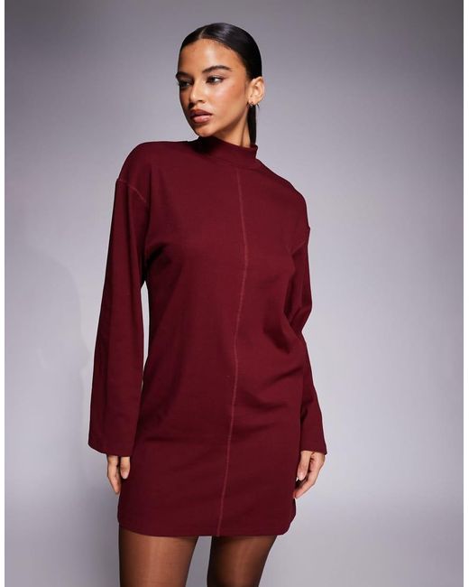 ASOS Purple High Neck Rib Knit Mini Dress With Center Seam Detail