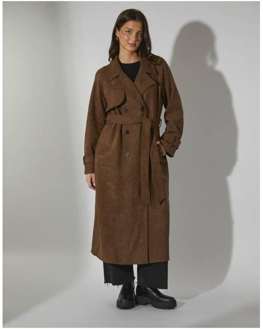 South Beach Brown Faux Suede Trench Coat