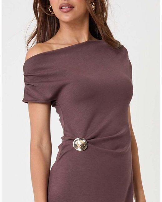 Threadbare Purple Off Shoulder Draped Jersey Maxi Dress
