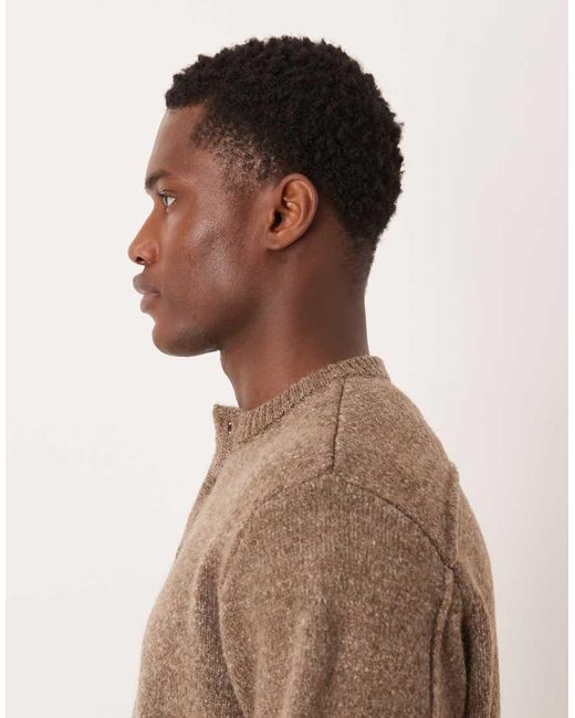 ASOS Brown Relaxed Knitted Henley Neck Jumper for men