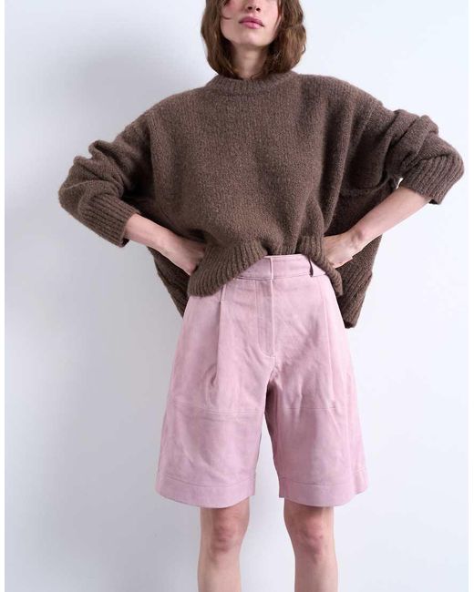 TOPSHOP Pink Premium Real Suede Longline Shorts
