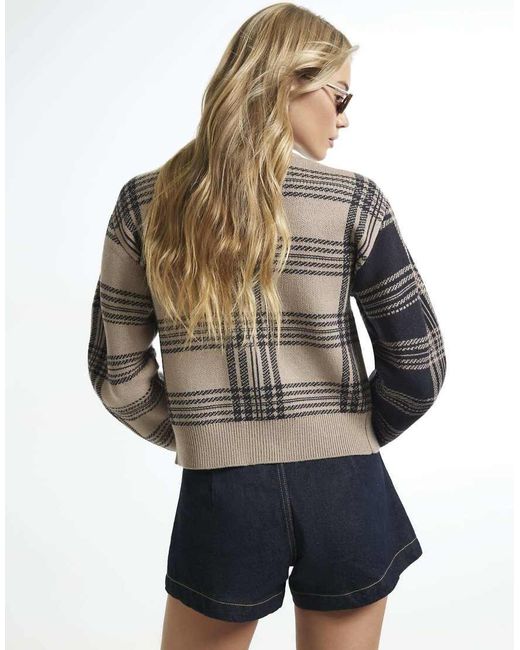 River Island Gray Banana Sleeve Knit Check Cardigan