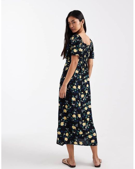 Levi's Black Amara Flutter Sleeve Midi Dresswith Floral Print