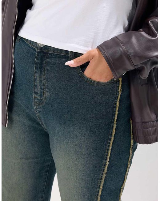 Yours Clothing Blue Washed Fray Seam Wide Leg Jeans