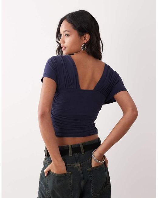 Motel Blue Vernia Plunge Batwing Cupro Top