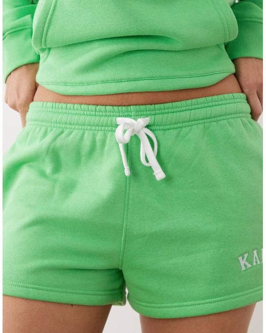 Kaiia Green Cotton Rich Embroidered Logo Sweat Shorts Co-Ord