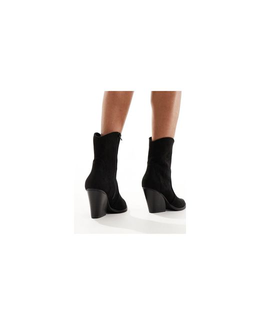 Truffle Collection Black Heeled Western Ankle Boots