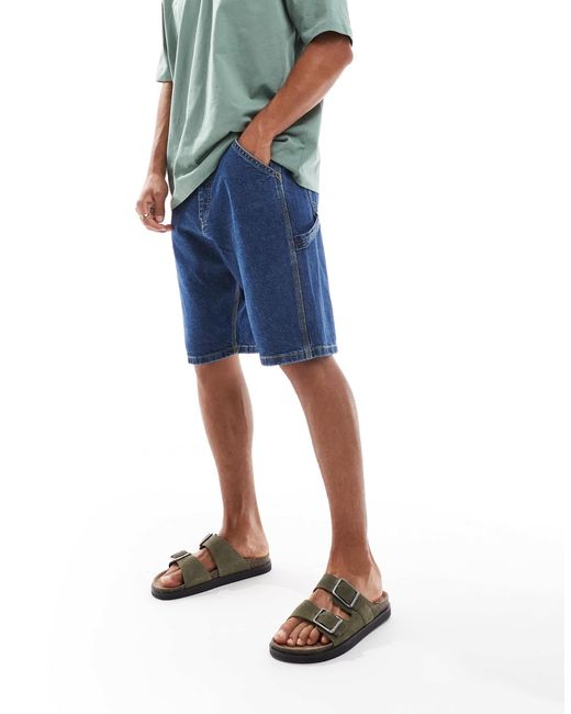 Jack & Jones Blue baggy Fit Denim Carpenter Short for men