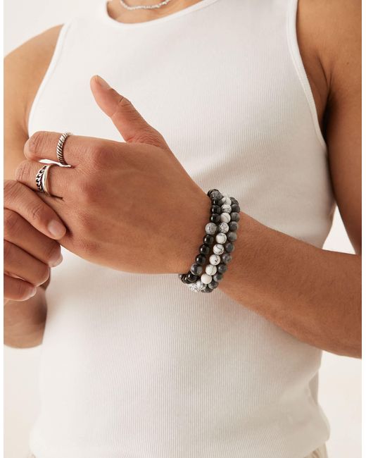 ASOS Natural 3 Pack Beaded Bracelet Set for men