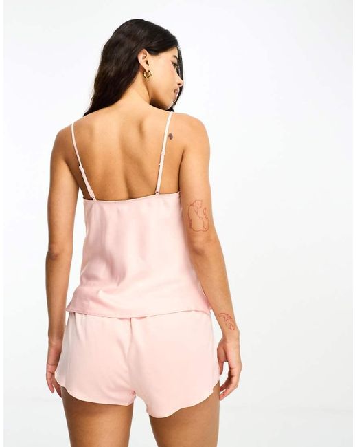 Ann Summers Pink Cerise Satin Cami Short Set With Lace Trim