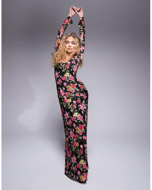 AFRM Blue Ruby Long Sleeve Plunge Maxi Dress