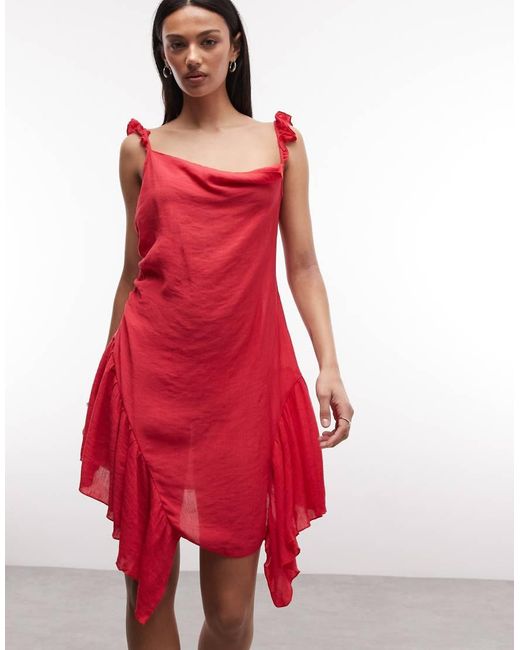 Monki Red Asymmetric Ruffle Mini Dress