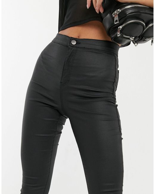 TOPSHOP Joni Coated Jeans in Black Lyst