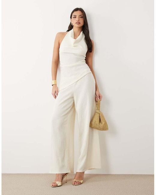 Gina Tricot White Co-ord Textured Halterneck Asymmetric Top