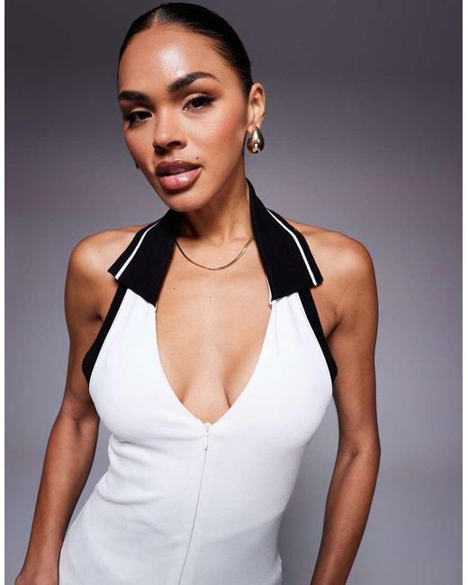Top Allacciato Al Collo Con Dettagli A Contrasto di River Island in Blue