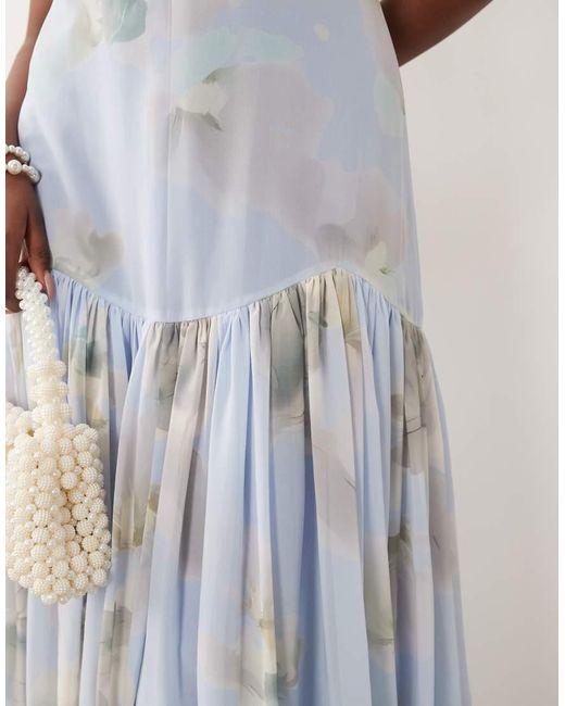 LACE & BEADS White Chiffon Sleeveless Drop Waist Full Skirt Maxi Dress