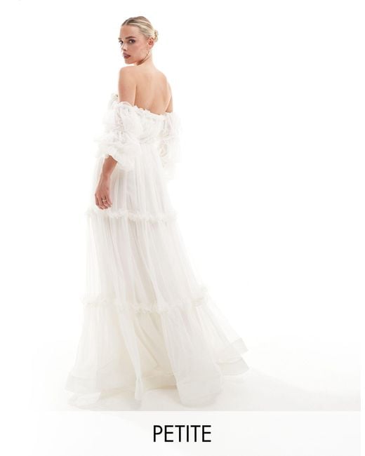 LACE & BEADS White Bubble Sleeve Ruffle Maxi Dress